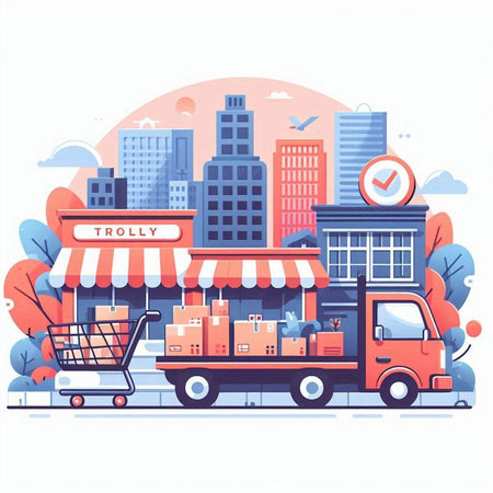 Online shopping, delivery service concept. Vector illustration in flat style.のイラスト素材