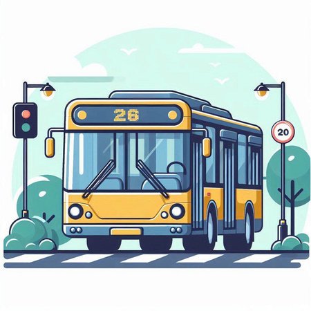 Bus on the road. Vector illustration in flat cartoon style on a white background.のイラスト素材