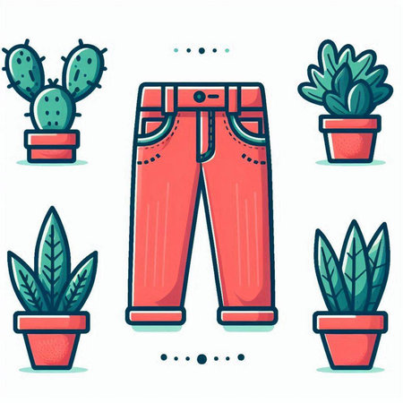Trousers with cactuses and succulents. Vector illustration.のイラスト素材