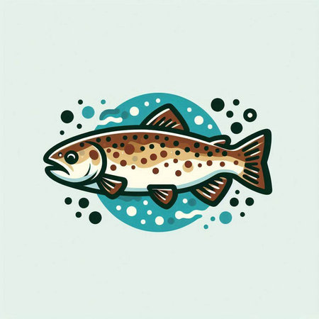 Colorful vector illustration of rainbow trout fish in doodle styleのイラスト素材