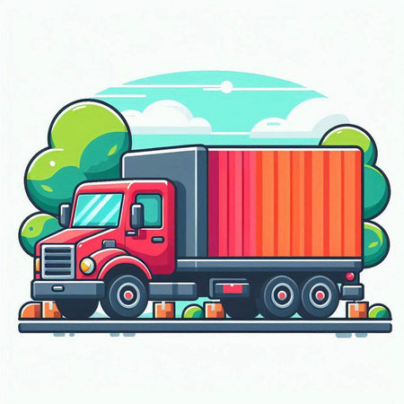 Truck on the road. Freight transport. Vector illustration.のイラスト素材