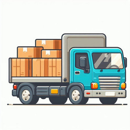 Cargo truck with boxes. Vector illustration isolated on white background.のイラスト素材