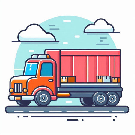Truck with cargo on the road. Vector illustration in flat styleのイラスト素材