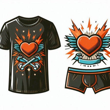 T-shirt design with a heart and a tattoo. Vector illustration.のイラスト素材