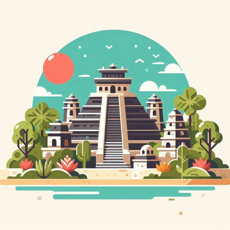 Ancient temple in flat style. Vector illustration on the theme of travel and tourism.のイラスト素材