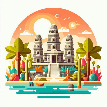 Vector illustration of Hindu temple in flat style. Bali island.のイラスト素材
