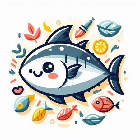 Cute cartoon fish. Vector illustration of a sea animal character.のイラスト素材