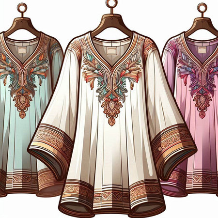 Colorful indian blouse on hangers. Vector illustration.のイラスト素材