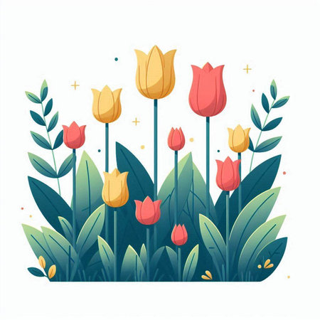 Tulip flowers in the garden. Vector illustration in flat styleのイラスト素材