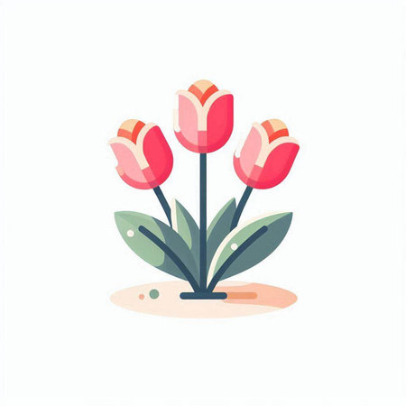 Tulips flat color icon. Isolated vector illustration on white backgroundのイラスト素材