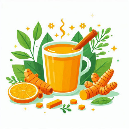 Cup of tea with ginger, honey and lemon. Vector illustration.のイラスト素材