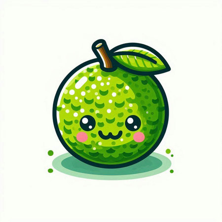 Cute kawaii guava fruit character, vector illustration.のイラスト素材