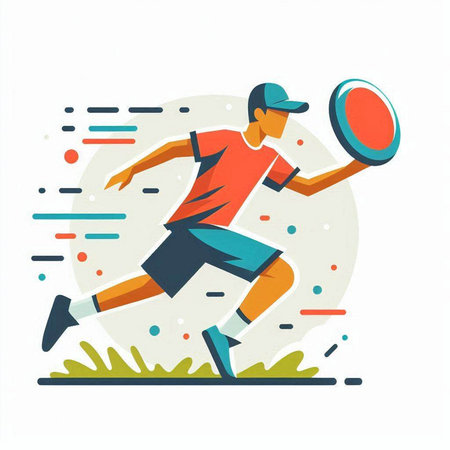 Vector illustration of a man playing rugby. Flat style design with sport elements.のイラスト素材