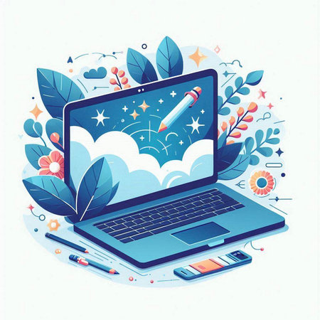 Laptop with cloud computing concept. Vector illustration in flat style.のイラスト素材