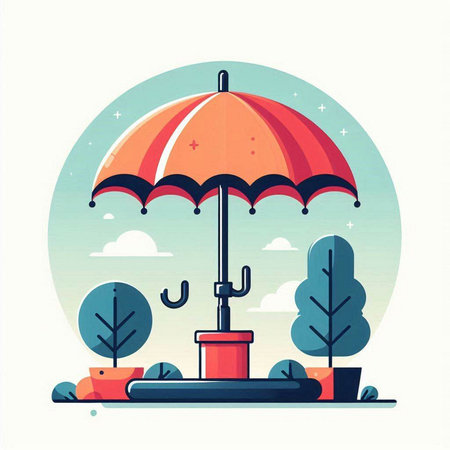 Umbrella in the park. Vector illustration in flat style.のイラスト素材