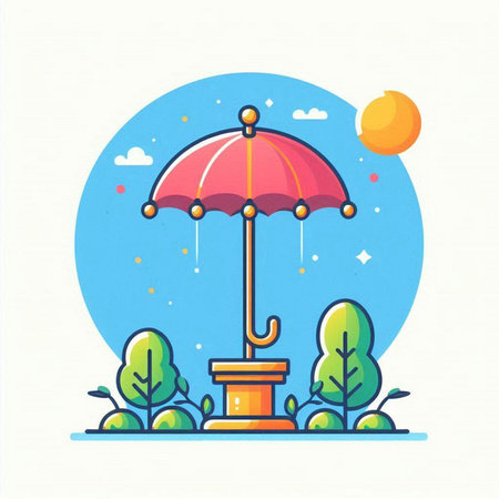 Umbrella in the park. Flat design. Vector illustration.のイラスト素材