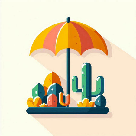 Illustration of cactus and umbrella in flat style. Vector illustrationのイラスト素材