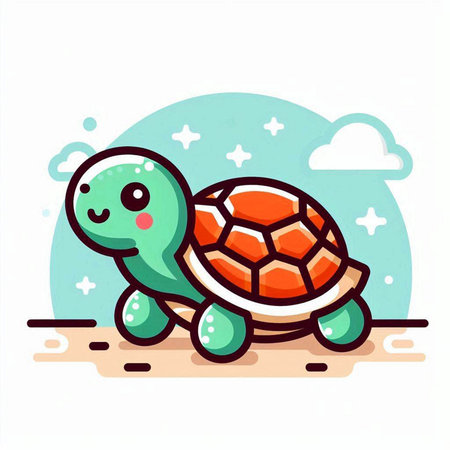 Cute cartoon turtle vector illustration. Cute baby turtle character.のイラスト素材