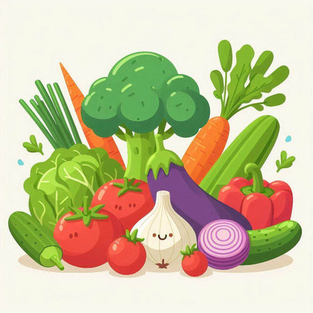 Vegetables set. Vector illustration of fresh vegetables. Healthy food.のイラスト素材