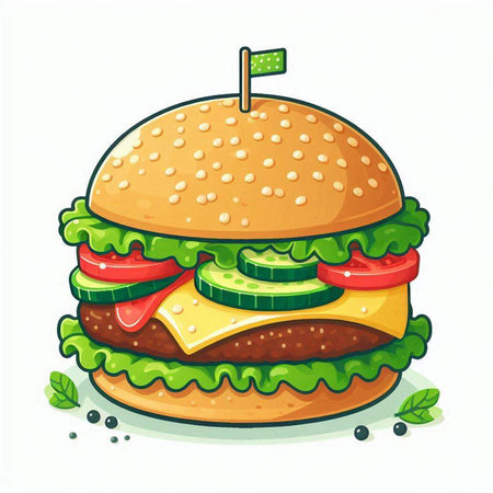 Illustration of a hamburger with a flag on a white backgroundのイラスト素材