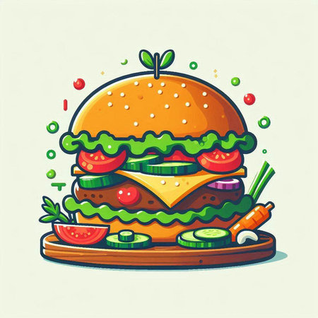 Hamburger with french fries. Vector illustration of fast food.のイラスト素材