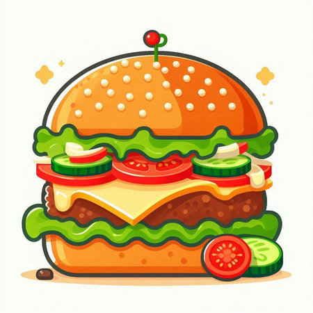 Cartoon hamburger icon. Vector illustration of fast food burger.のイラスト素材