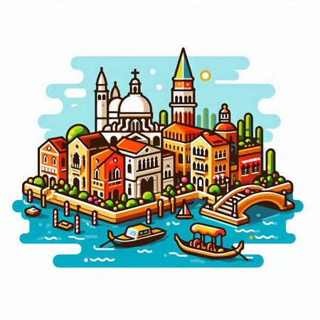 Venice, Italy - famous landmarks of the city. Vector illustration.のイラスト素材