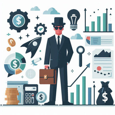 Businessman with a briefcase and money. Flat style vector illustration.のイラスト素材