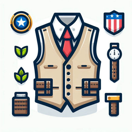 Vector illustration of a man's waistcoat, waistcoat, belt, belt and wristwatch.のイラスト素材