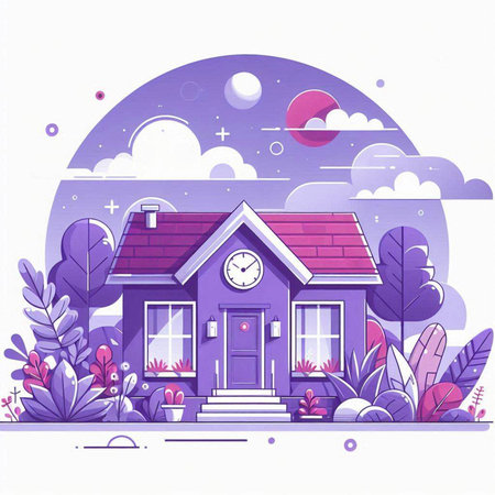 Vector illustration of a cute house in the garden. Cartoon style.のイラスト素材