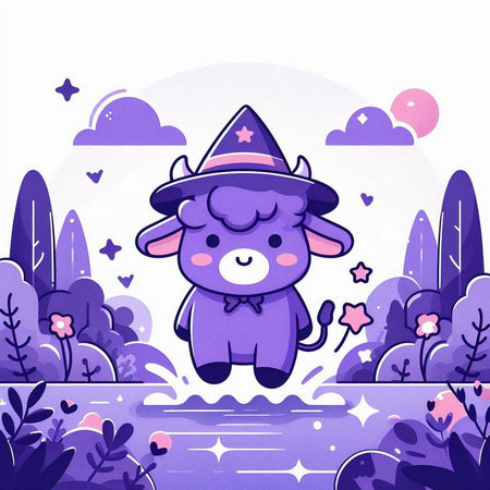 Cute cartoon unicorn in the forest. Hand drawn vector illustration.のイラスト素材