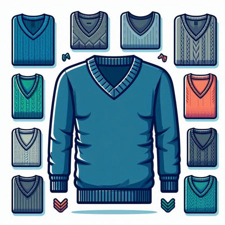 Illustration of a set of men's sweaters. Vector illustrationのイラスト素材