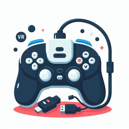 Gamepad with USB cable and mouse. Flat design vector illustration.のイラスト素材