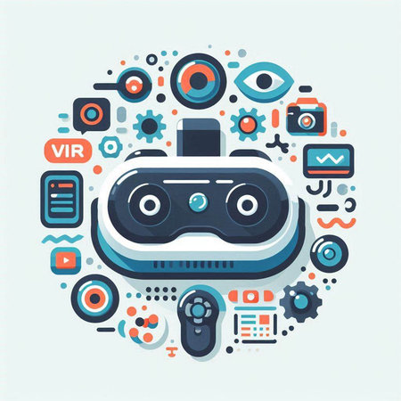 Virtual reality headset in circle shape. Vector illustration in trendy flat styleのイラスト素材