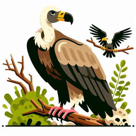 Illustration of a vulture on a tree branch. Vector illustration.のイラスト素材