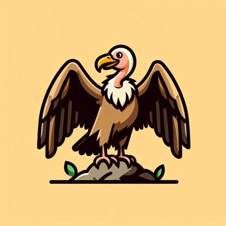 Vulture on the rock. Vector illustration in a flat style.のイラスト素材