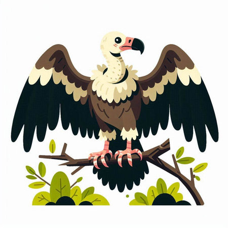 Griffon vulture on a tree branch. Vector illustration.のイラスト素材
