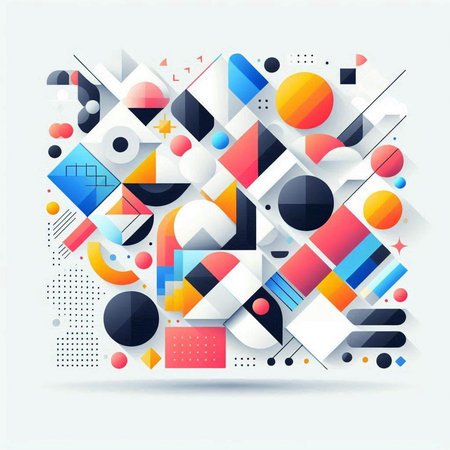 Abstract geometric composition with circles, squares and lines. Vector illustration.のイラスト素材