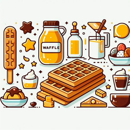 Vector illustration of sweet food and drink icons set in line art style.のイラスト素材