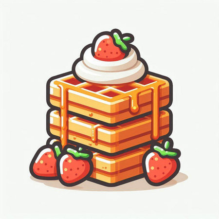 Strawberry waffle isolated on white background. Vector illustration.のイラスト素材