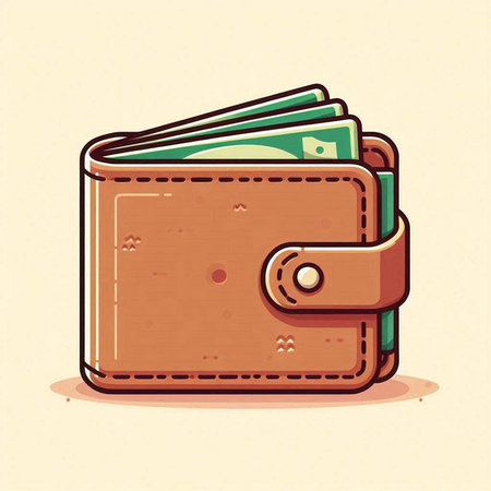 Wallet with money. Vector illustration of a purse with banknotes.のイラスト素材