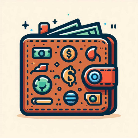 Wallet with money. Vector illustration in flat cartoon style. Isolated on white background.のイラスト素材