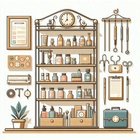 Vector illustration of a shelf with different items for the care of the body.のイラスト素材