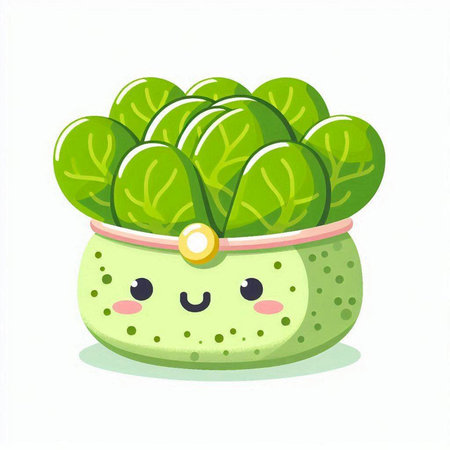 Cute green cactus in pot isolated on white background. Vector illustration.のイラスト素材