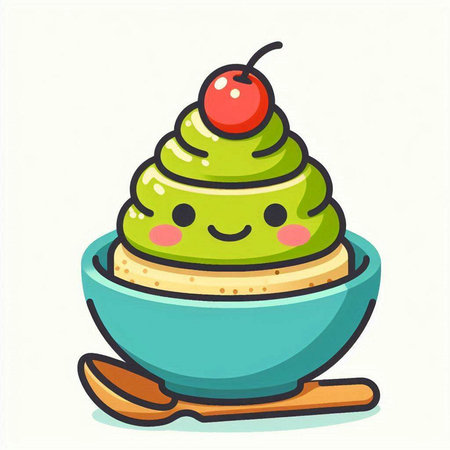 Cute green ice cream in a bowl, vector cartoon illustration.のイラスト素材