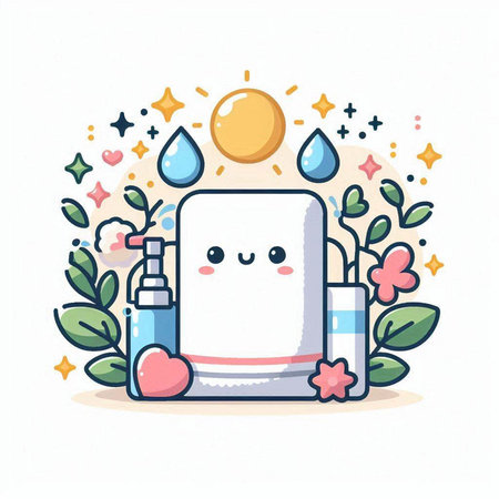 Cute Towel and sanitizer. Cartoon vector illustration.のイラスト素材