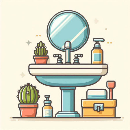 Bathroom interior. Bathroom furniture. Flat vector illustration.のイラスト素材