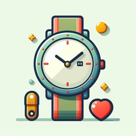 Wristwatch and heart. Vector illustration in flat design style.のイラスト素材