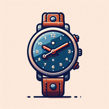 Vector illustration of hand watch on beige background. Vintage style.のイラスト素材