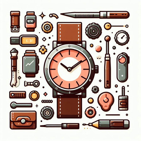 Wristwatch and accessories. Vector illustration in a flat style.のイラスト素材